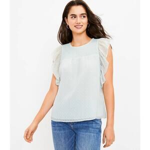 Ann Taylor LOFT Size Medium Clip Dot Smocked Flutter Sleeve Top Mint Green